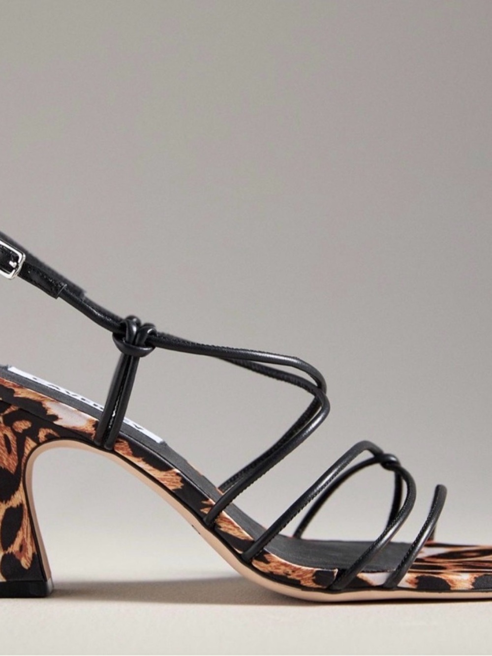 NWT AND BOX- Caverly Black Strappy Leopard-Print Mid Heel Sandal- 38 (7.5/8)